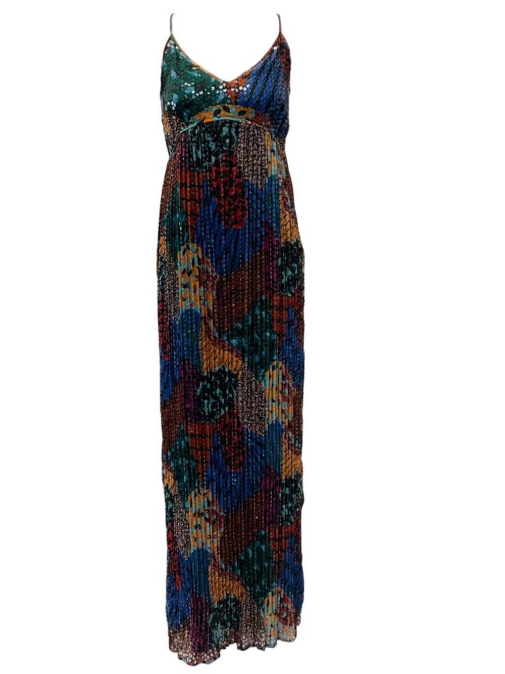 M Missoni Navy Blue / Multi Sequined Pleated Maxi Dress